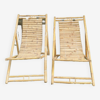 Paire de chaises longues en bambou, transats