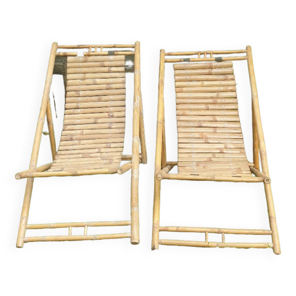 Paire de chaises longues en bambou, transats