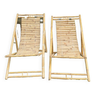 Paire de chaises longues en bambou, transats