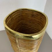 Mid-century rattan and brass bauhaus waste paper bin, france, 1960s
