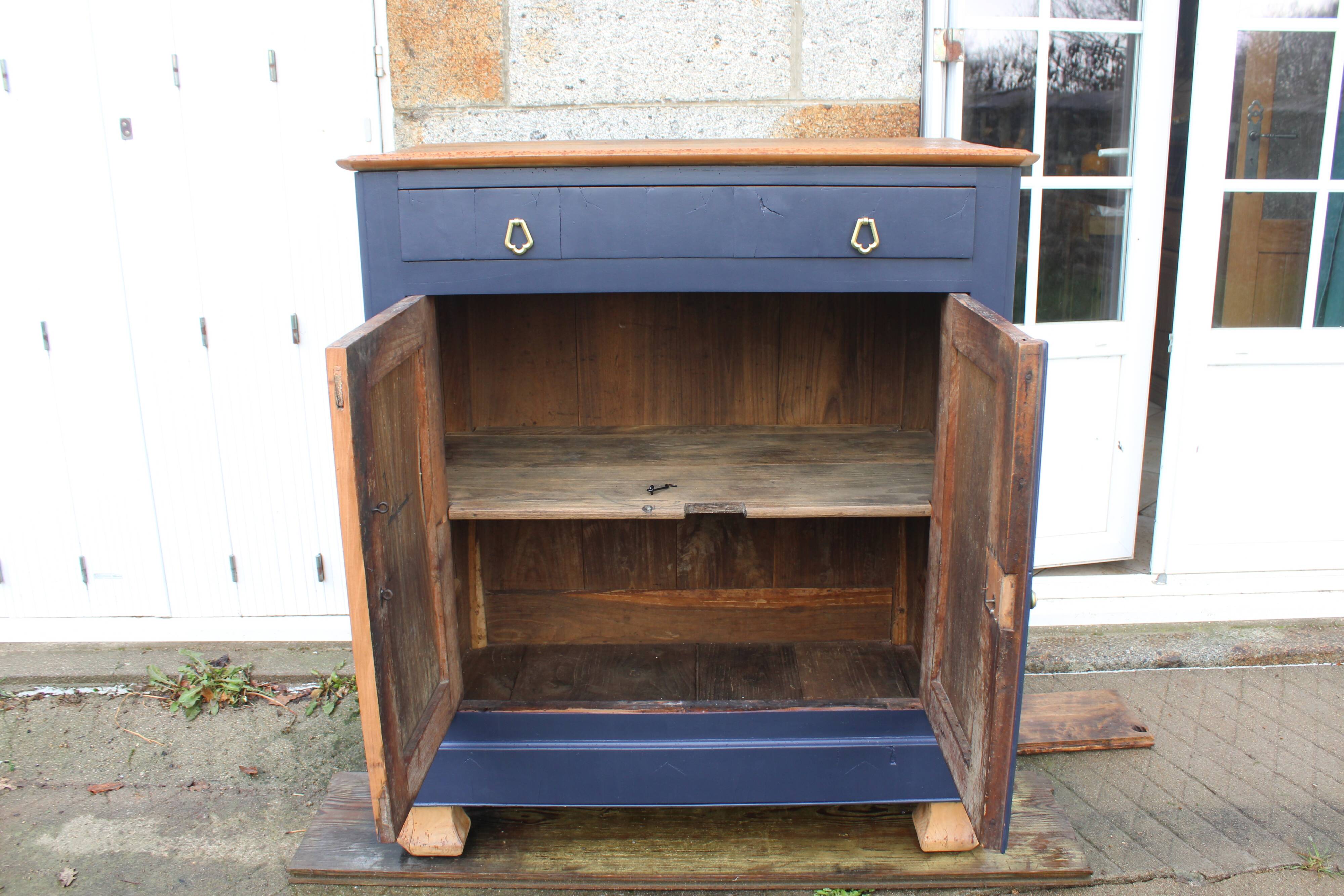 Antique solid wood sideboard – Deep blue & wooden top