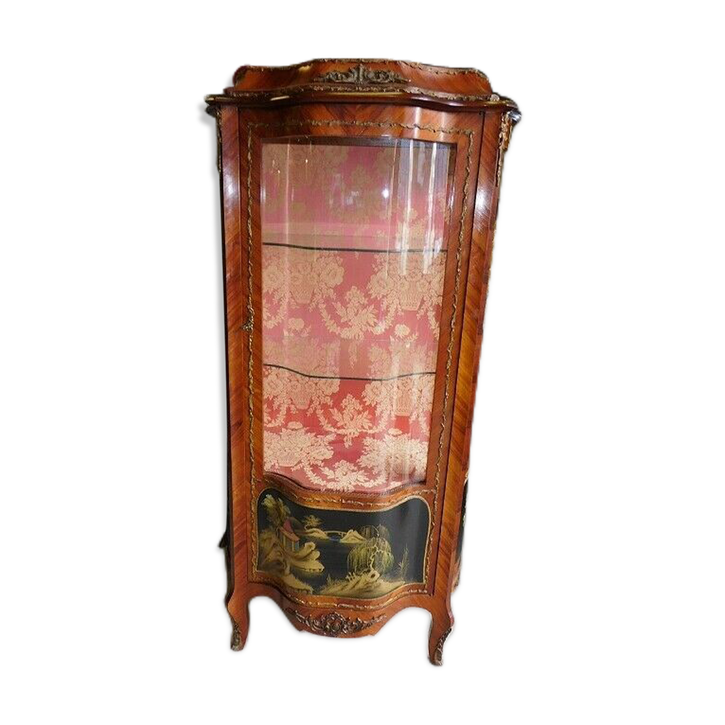 Asian decor rosewood marquetry showcase