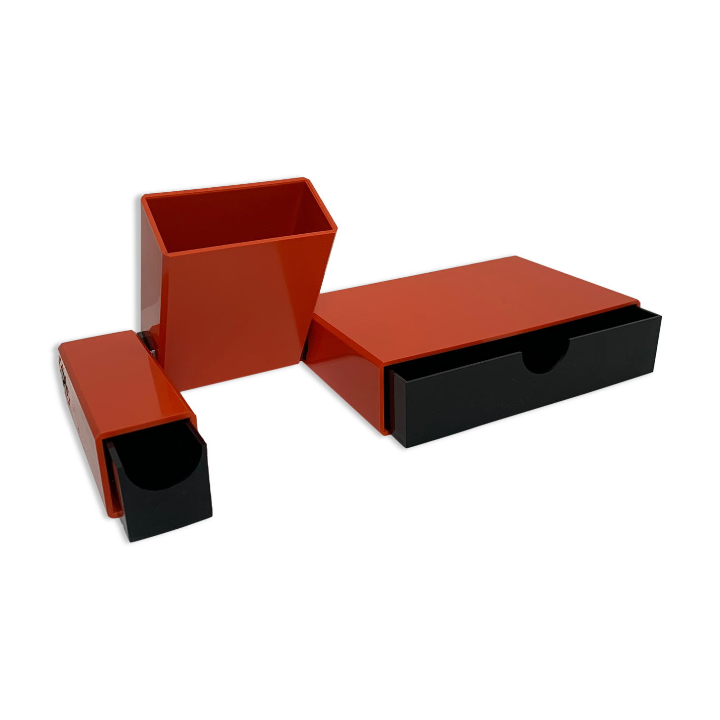 Office organizer pencil pot Facetta vintage plastic orange design