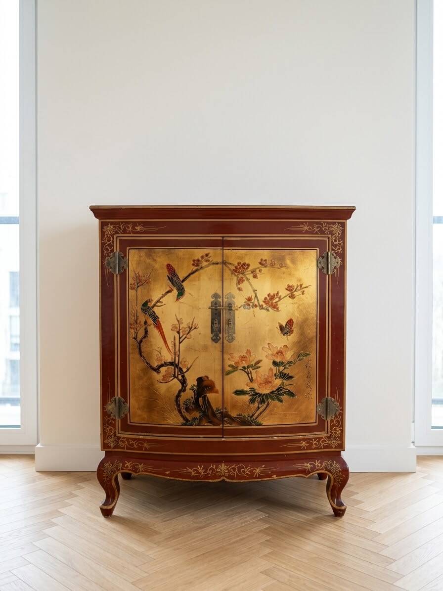 Red and gold lacquered Chinese-style low buffet set