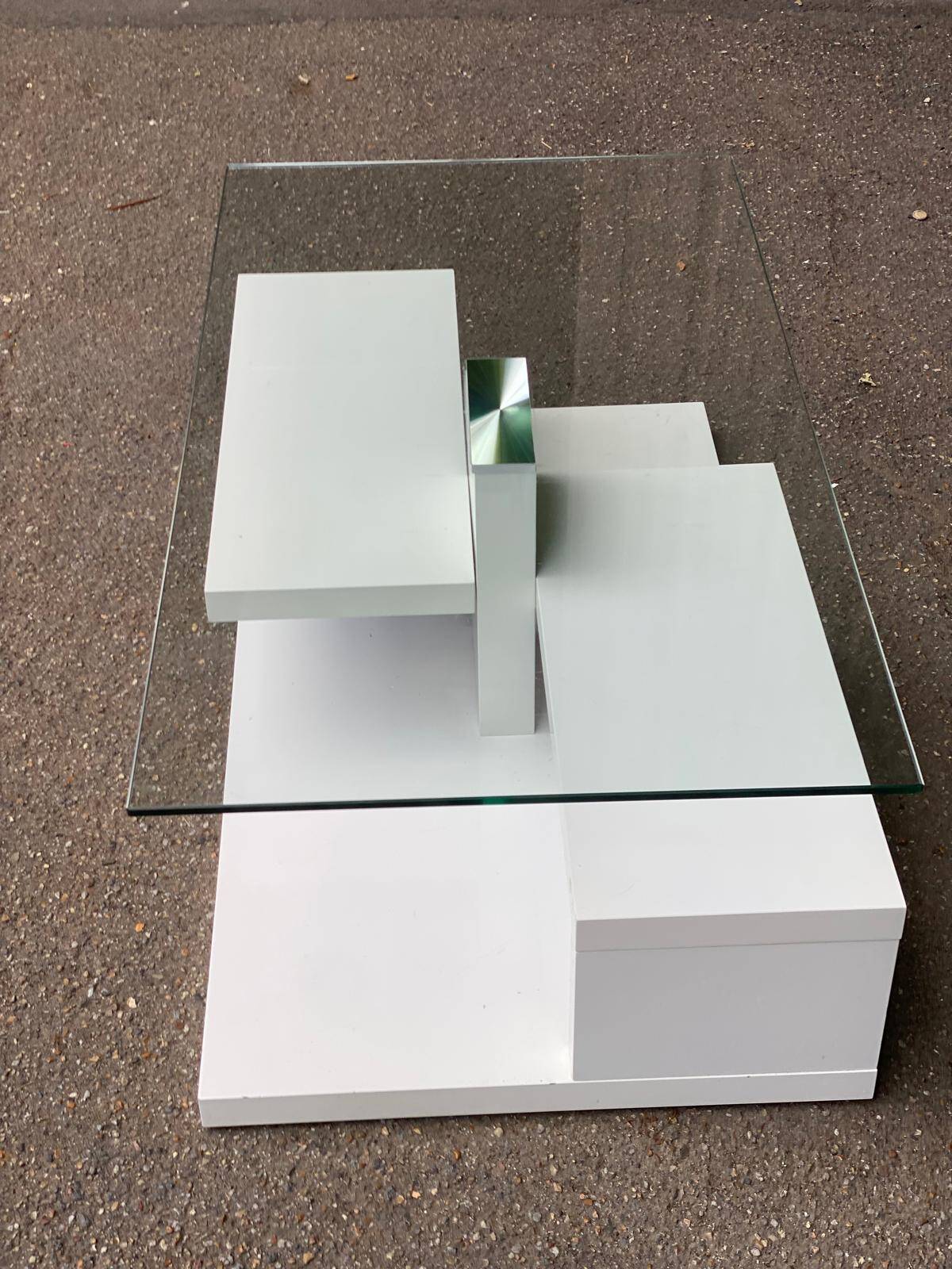 Glass and white lacquered coffee table