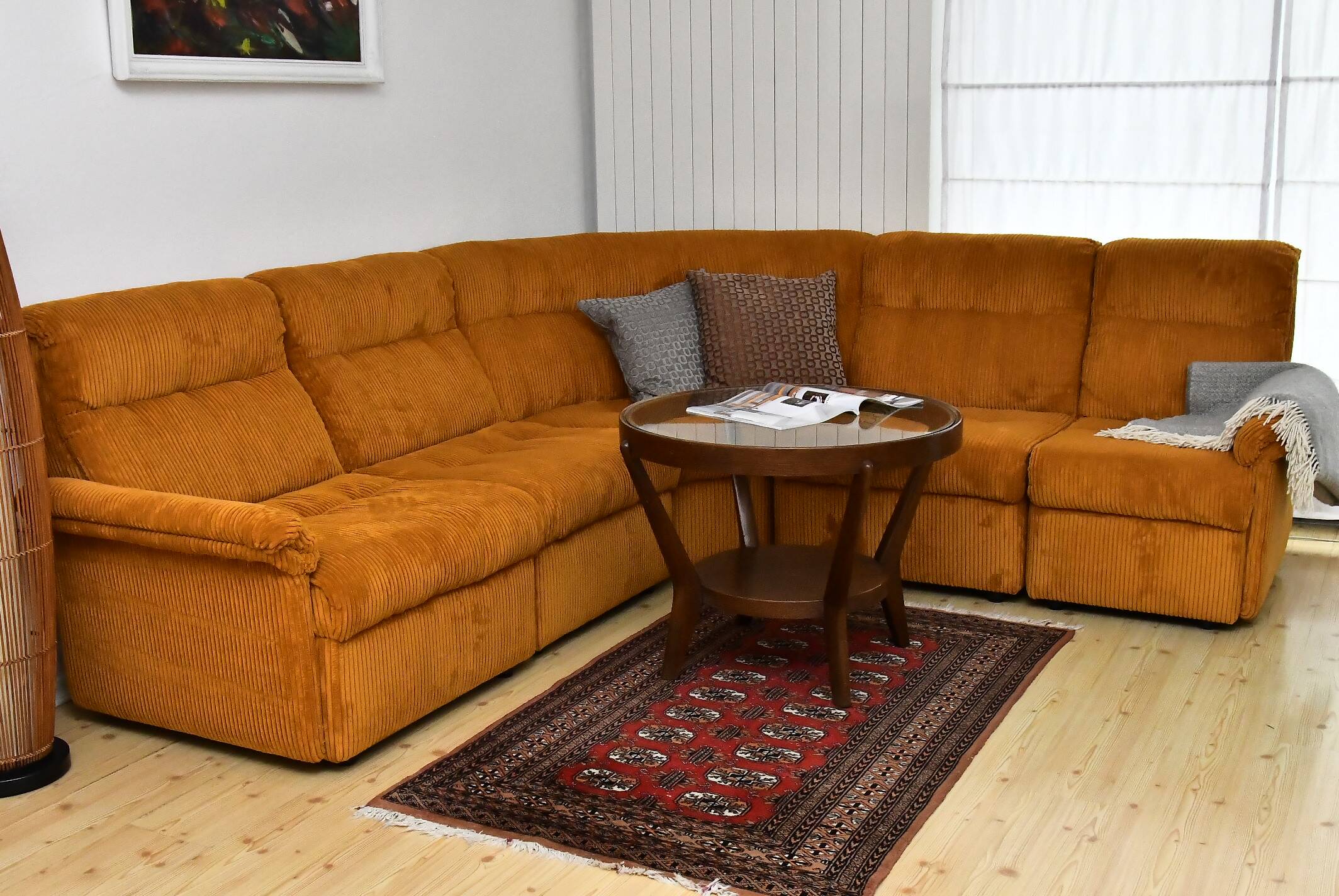 Yellow corduroy modular sofa, 1970s, set of 5