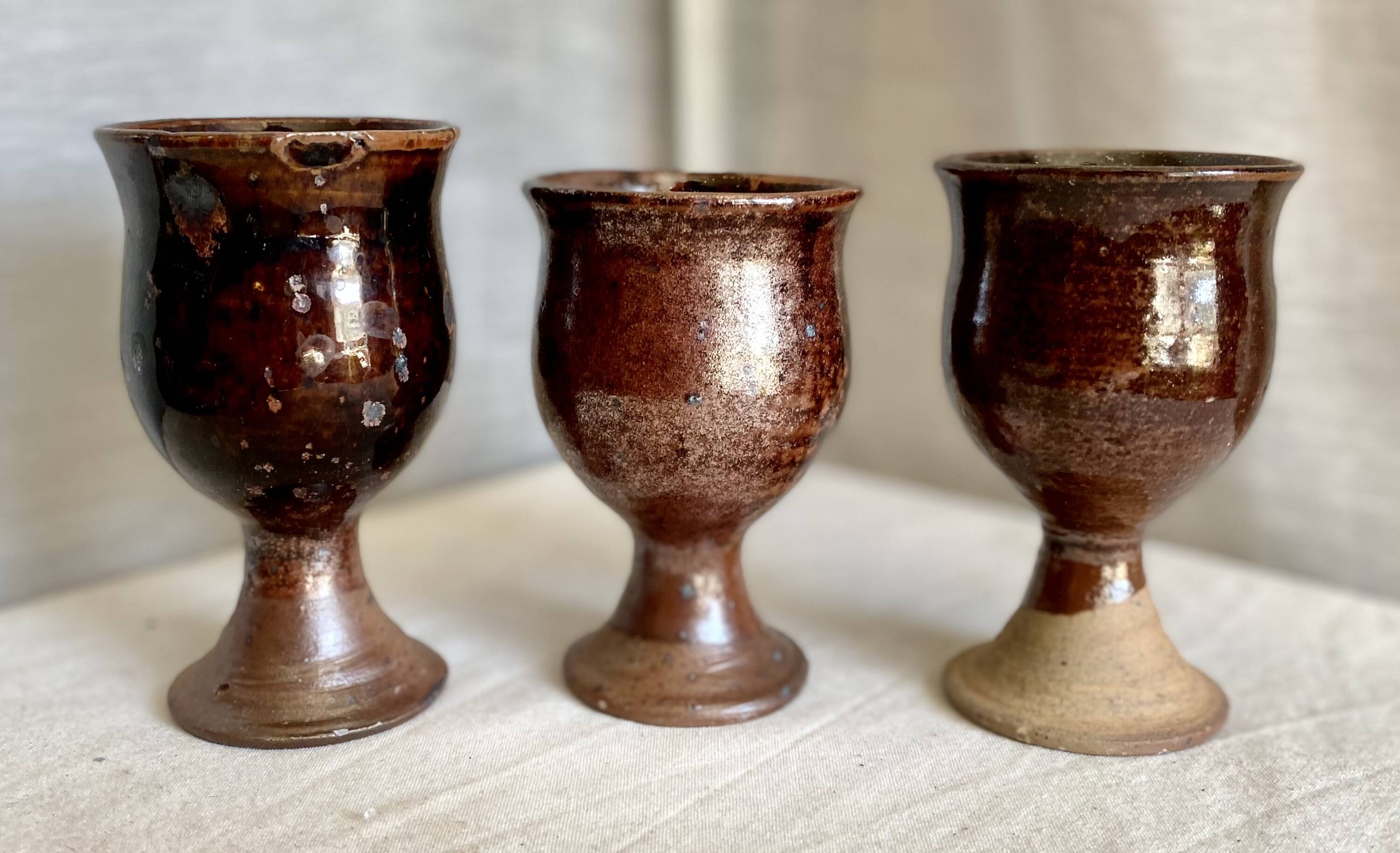 Service de 8 verres grès pyrite vintage 1960 d'Albert THIRY (Vallauris)