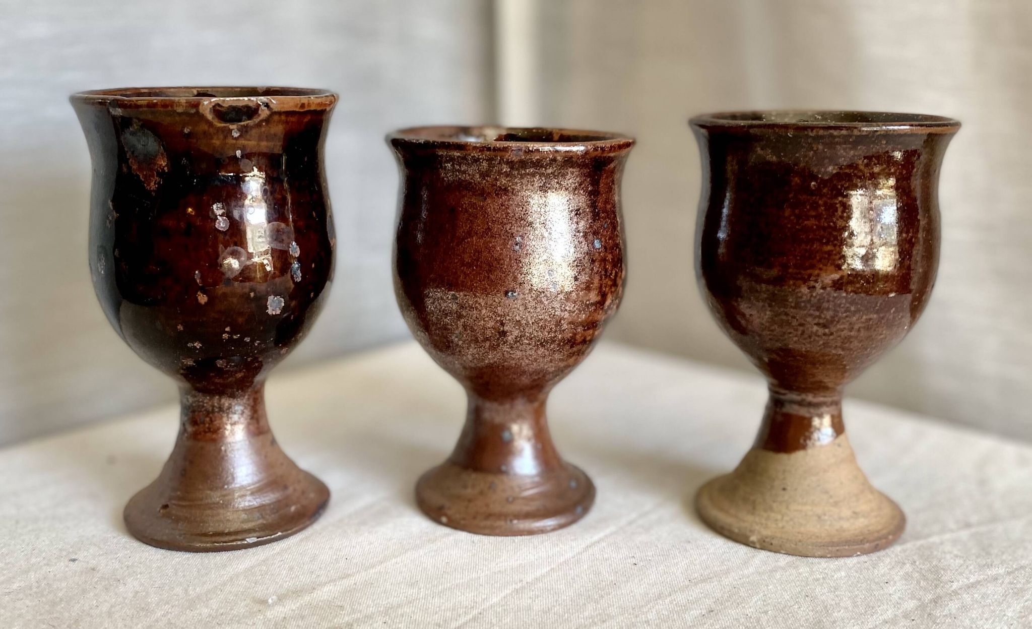 Service of 8 vintage pyrite stoneware glasses from 1960 by Albert THIRY (Vallauris)