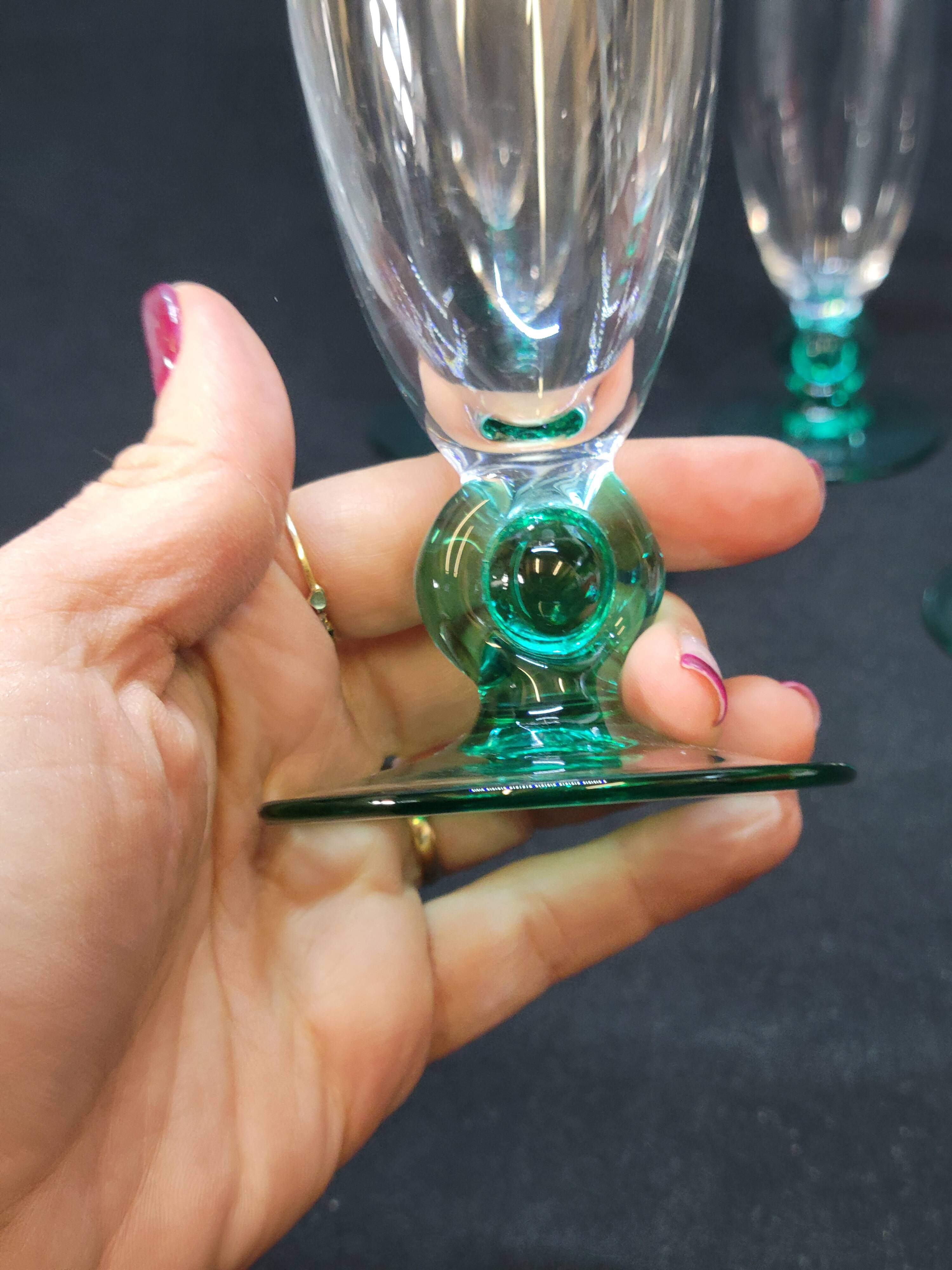 6 Luminarc molière champagne flutes aqua green foot
