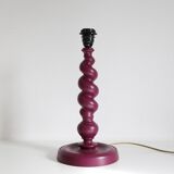 Table lamp in turned wood and printed conical shade