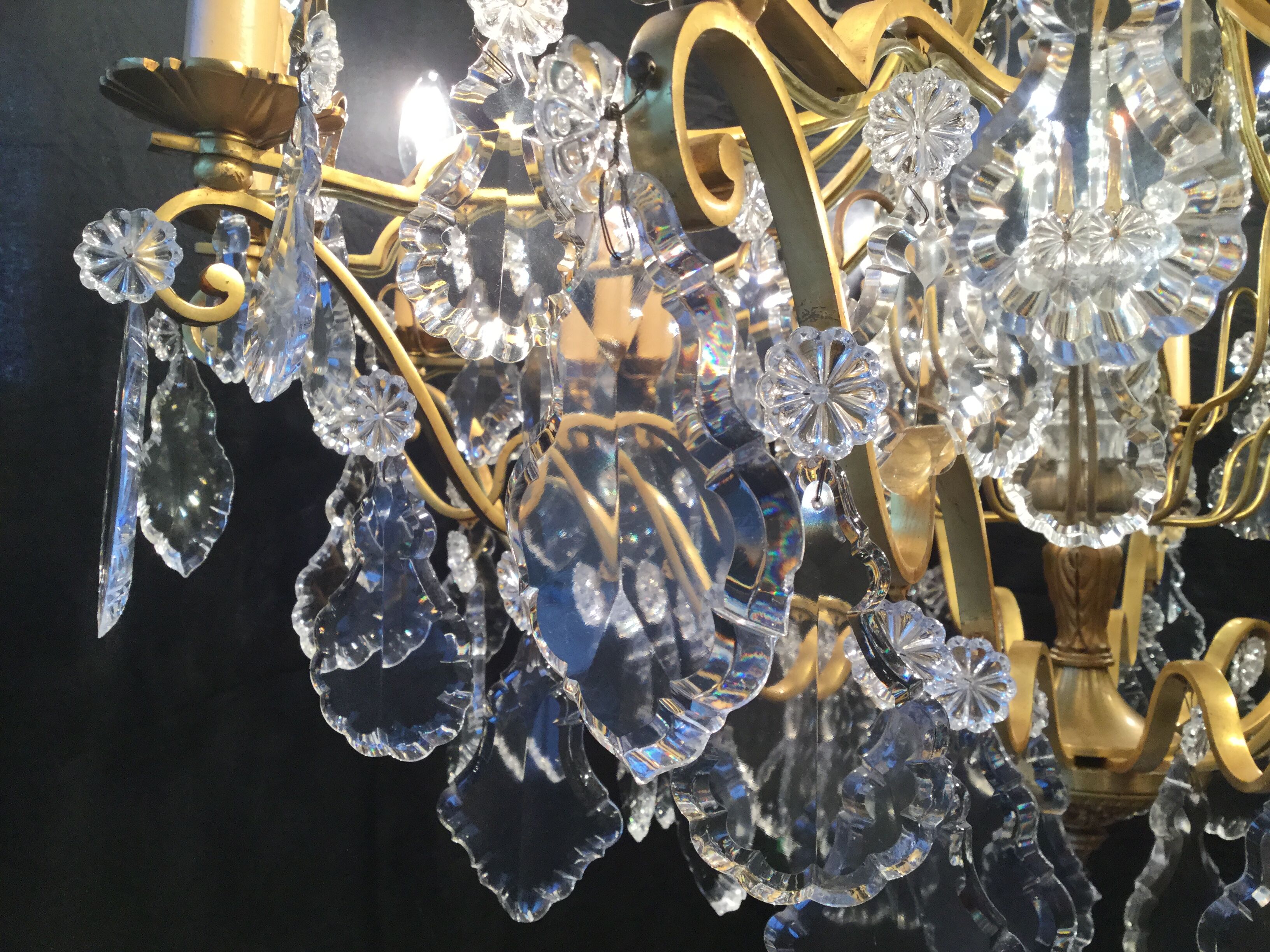 12-light bronze and crystal chandelier