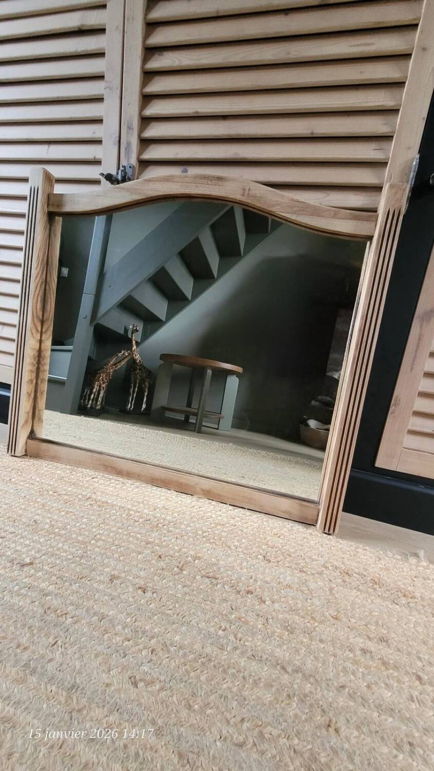 Raw wooden mirror, to be placed or hung.