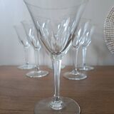 6 crystal water/wine glasses with flat ribs, vintage