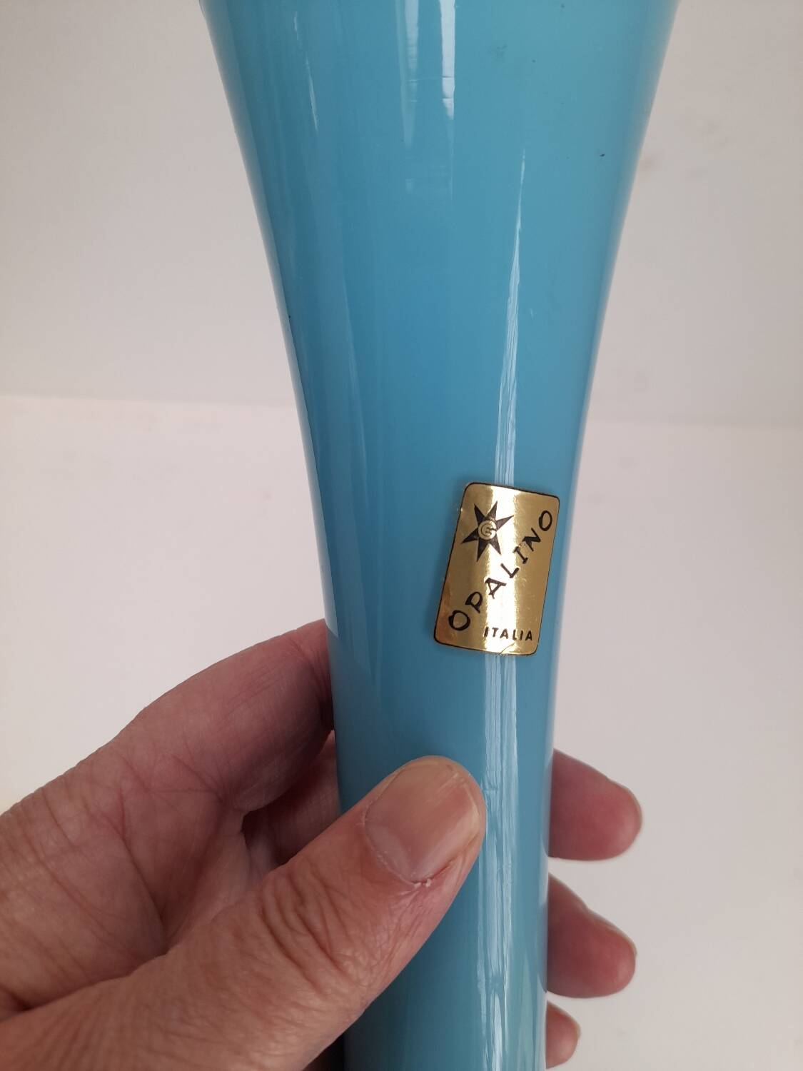 Blue opaline vase with space age rings