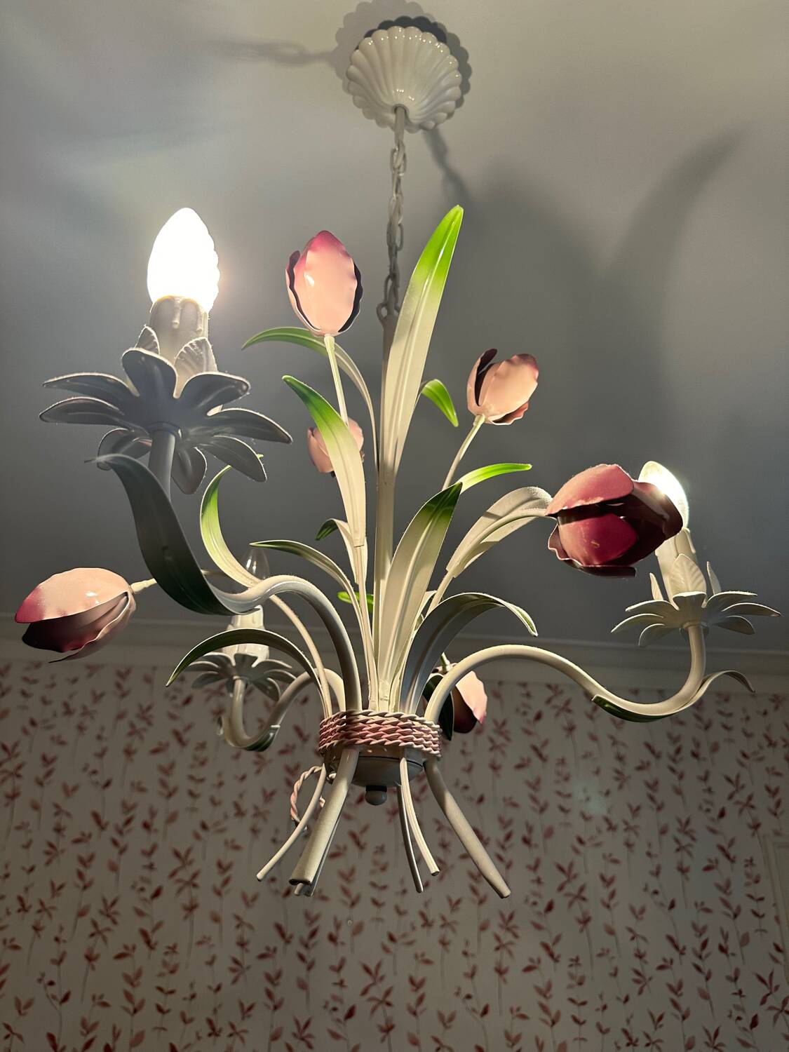 Lustre Vintage en fer forgé - Bouquet de tulipes