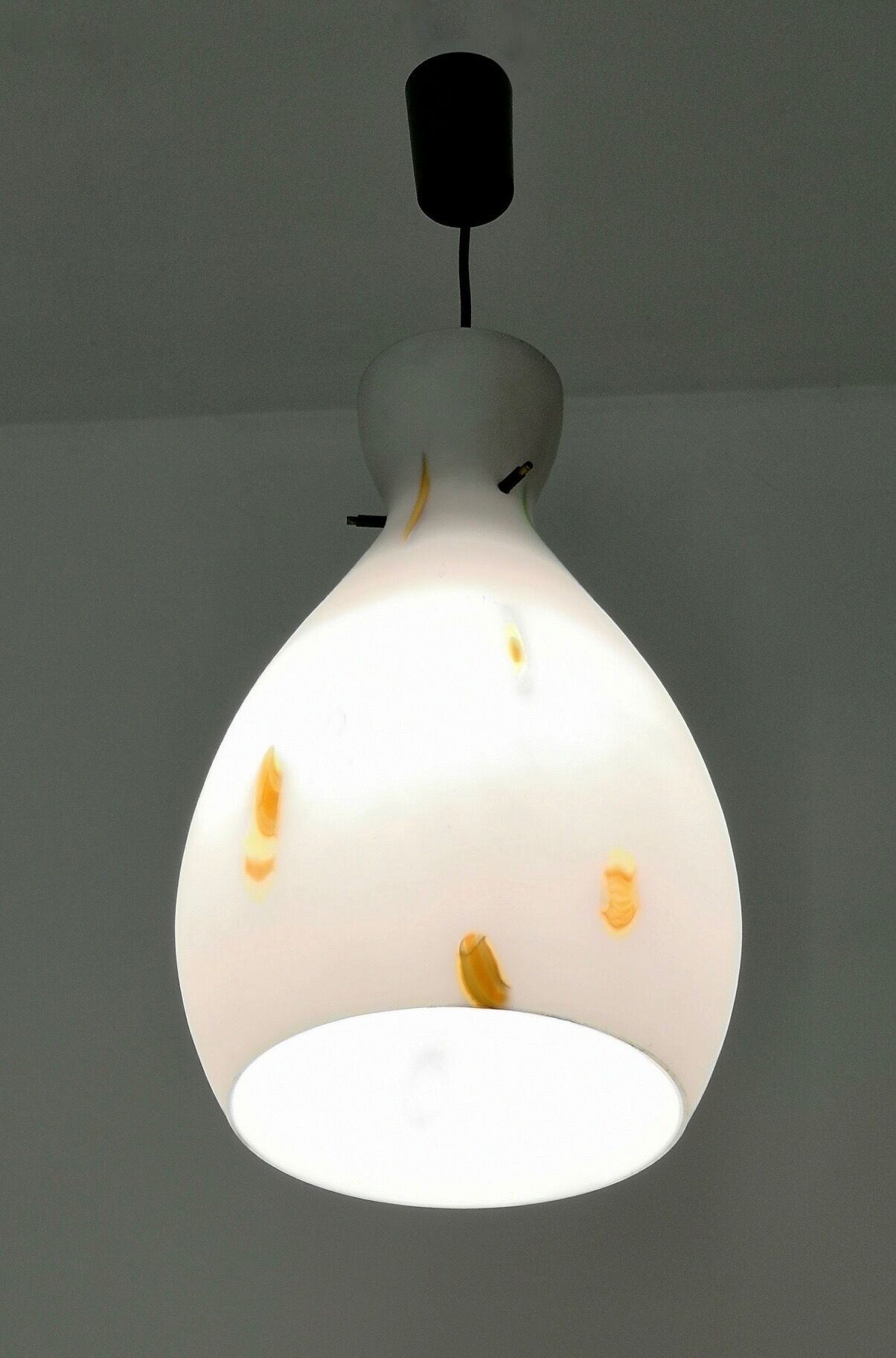 Vintage Encased and Blown Glass Pendant with Orange Murrine, Italy