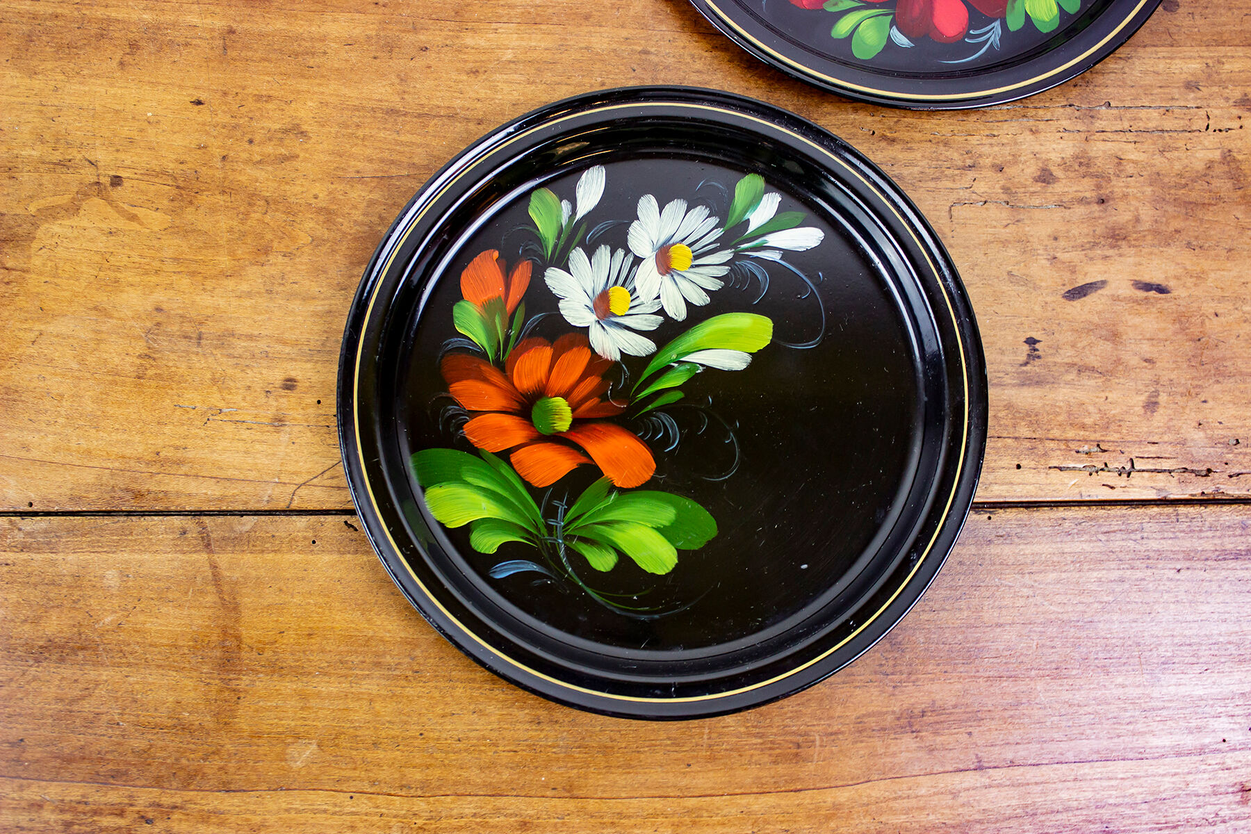 Pair of hand-painted metal plates - soviet style