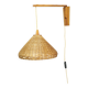 Czechoslovak Rattan and Wood Swing Arm Wall Lamp, 1960s