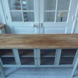 Buffet, vintage serving trolley re-enchanted in verdigris, wooden top.