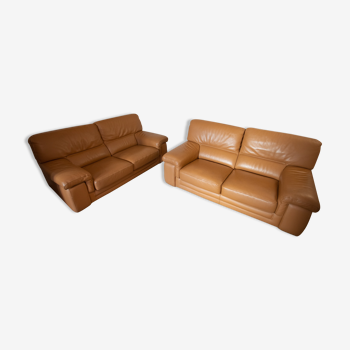Pair of Roche Bobois Sofa in light brown leather