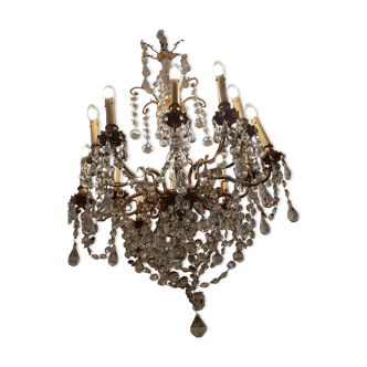 Lustre cristal 12 luminaires en bronze  époque Napoléon