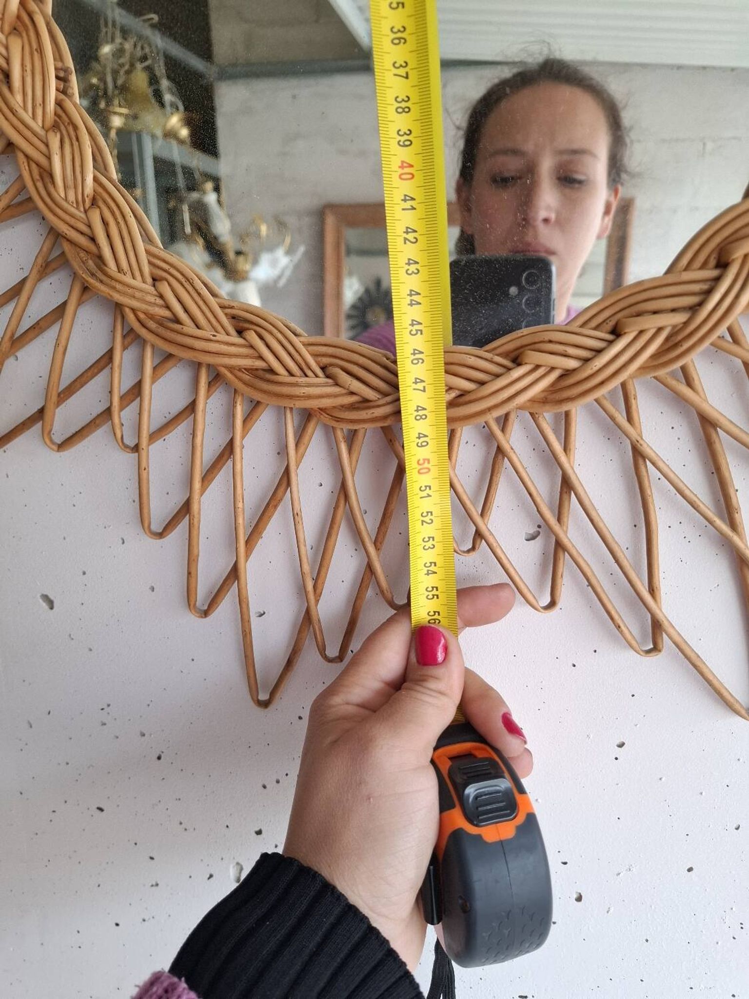 Vintage sun mirror in woven rattan