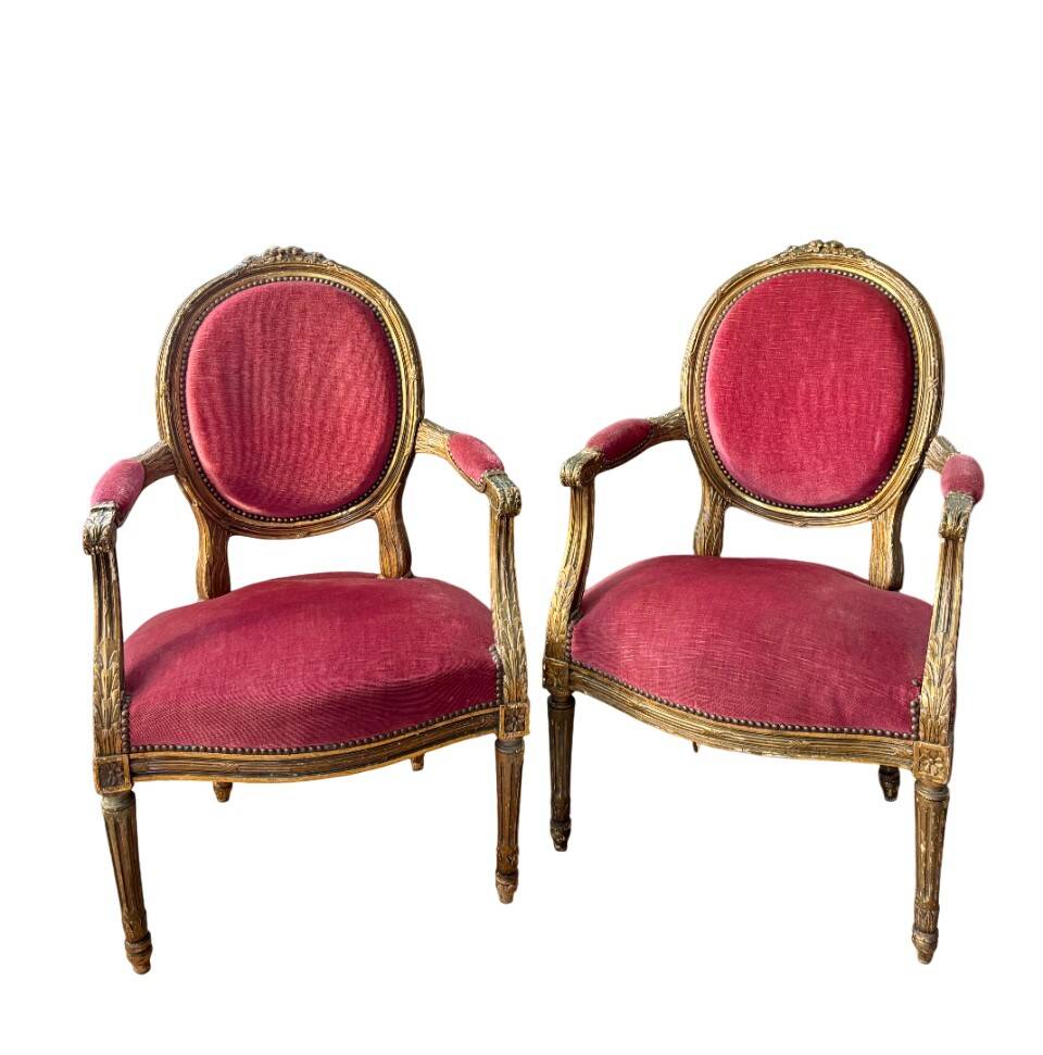 Paire de fauteuils médaillon Louis XVI