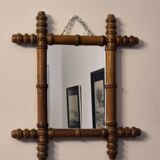 Antique turned wooden mirror in bamboo style, late 19th century A116