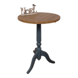 Gray and natural pedestal table