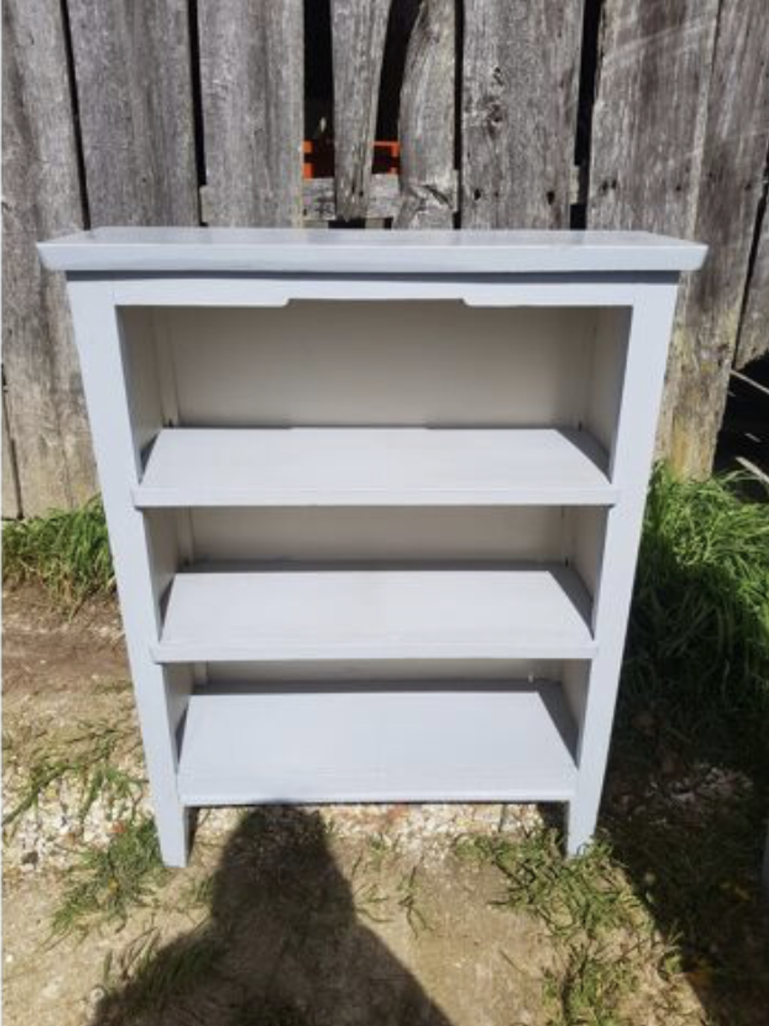 Pair ancienne bibliothèque parisienne furniture 3 shelves vintage gray wood