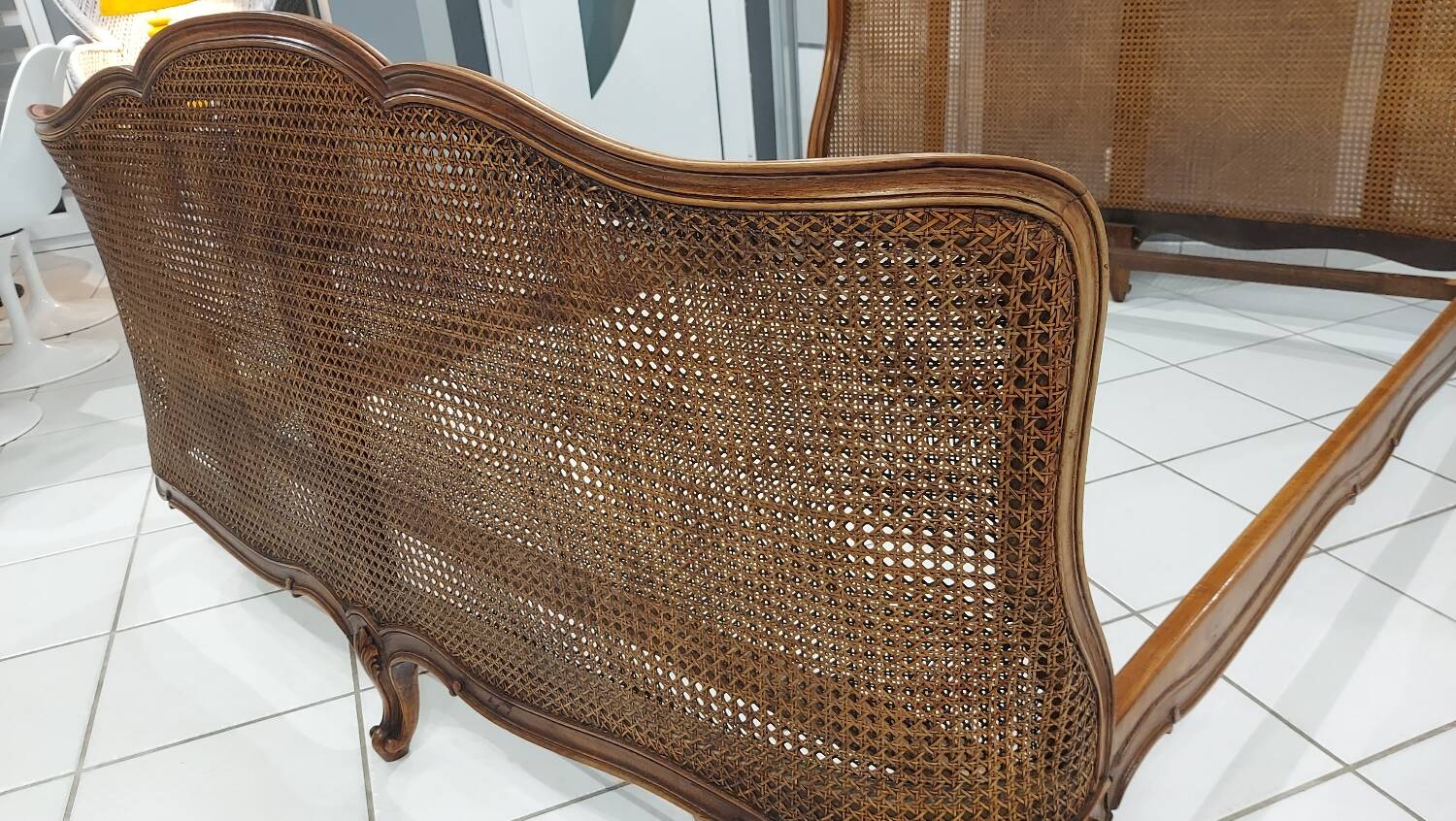 Louis XV style double cane basket bed, mid-20th century