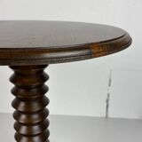 Brutalist Wood Turned Press Side Table in the style of Charles Dudouyt