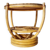Guéridon / Table d'appoint vintage rotin – Années 60