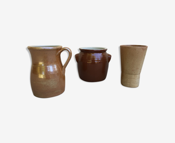 Trio de pots en grès emaillés vintage