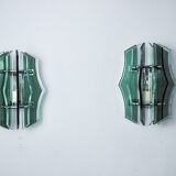 Paire d'appliques veca, verre murano vert, italie 1970
