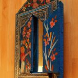 Old moroccan mirror painted wood blue folk art