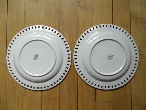 Kg luneville "réverbère" 2 pierced flat plates earthenware flowers ø 25 cm