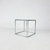 Table d'appoint en acier et verre de Max Sauze, années 1970
