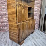 Restored Mid-Century Flame Walnut Highboard with Bar Cabinet - 1960s