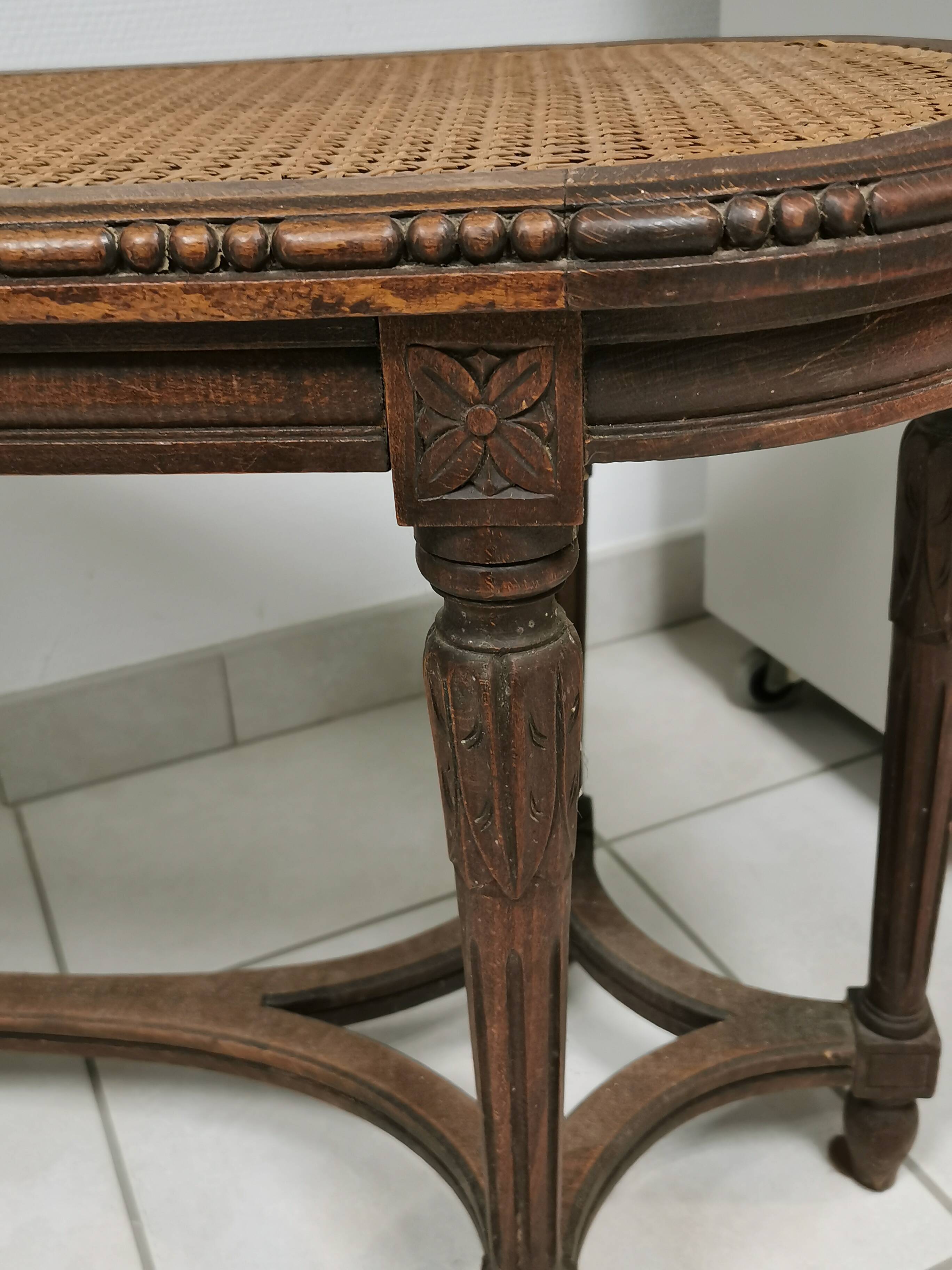 Entrance bench, louis xvi style piano bench, seat cannée