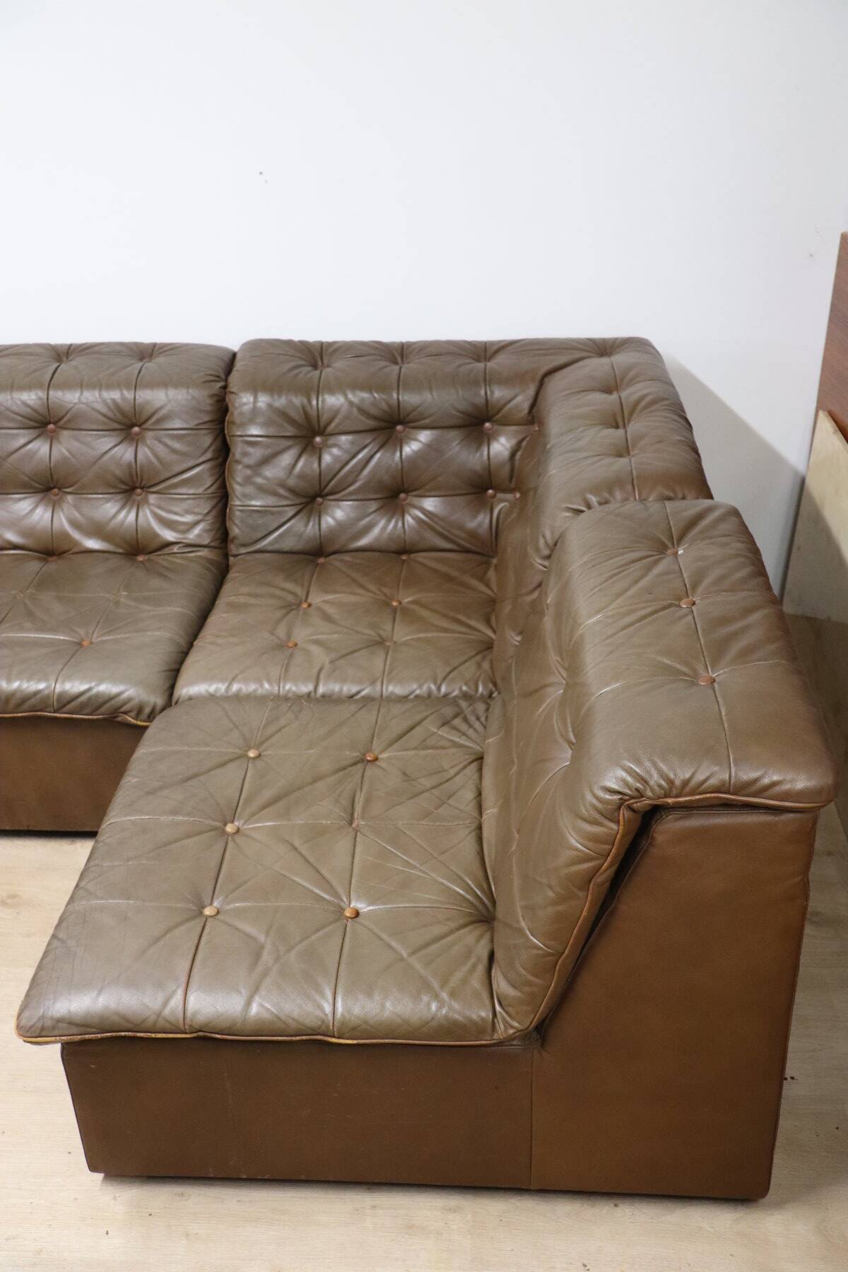 Vintage modular patchwork leather sofa, 1970s