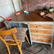Children's desk in wood, patinated gray