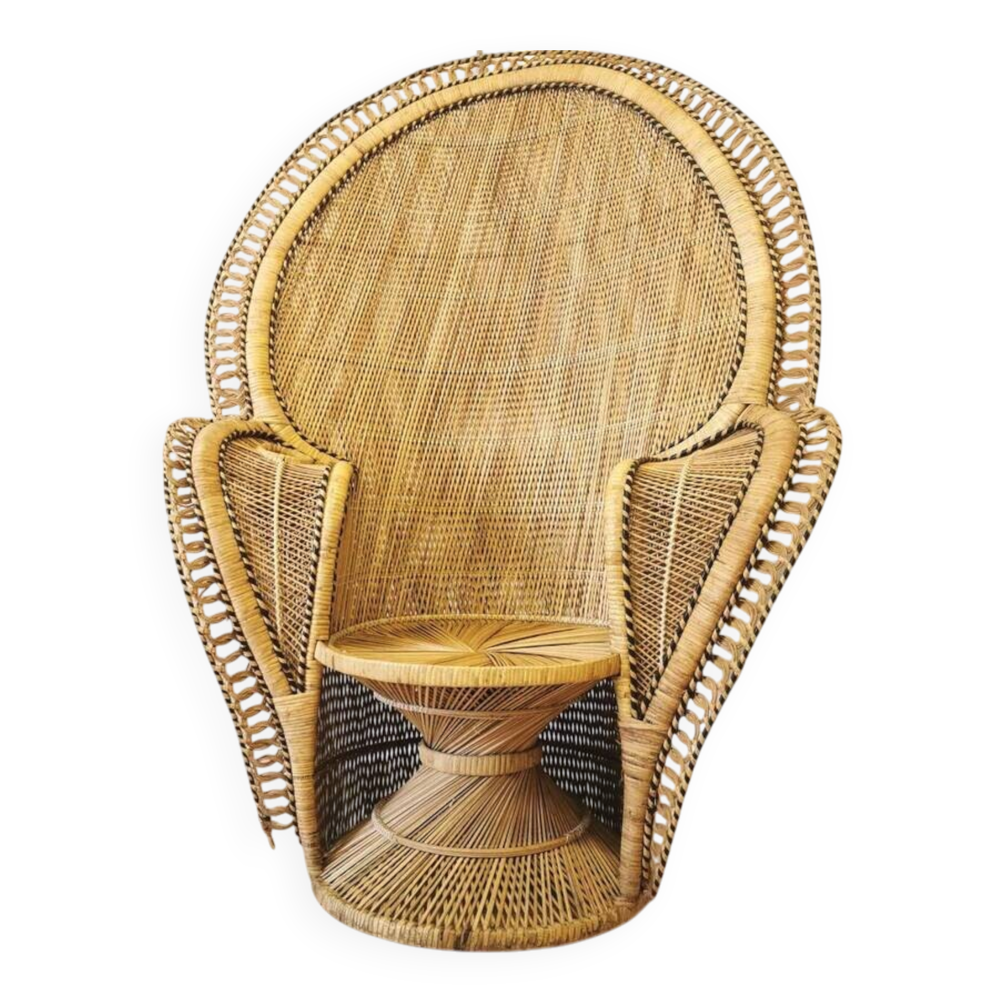 Vintage Peacock Cobra Chair / 1970s  King Rattan Chair in Emmanuelle Style