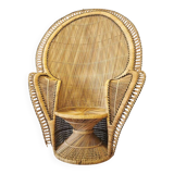 Fauteuil peacock, style Emmanuel en osier tressé, années 1970