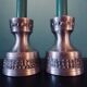 Pair of white pewter candlesticks decorated with bas-relief. "Perletin". Norway 1960