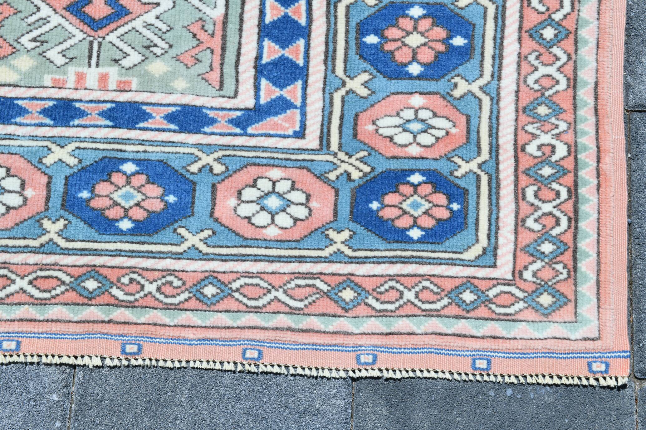 Powder Pink & Soft Blue Vintage Persian Rug, 166x209 Cm