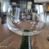 Set of 6 Alsatian wine glasses in chiseled crystal with green turned foot