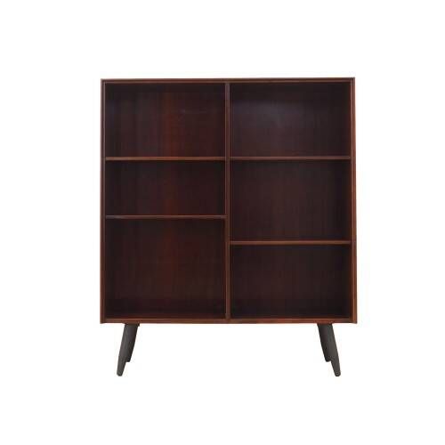 Danish mahogany veneered shelving unit on splayed legs, 1960s