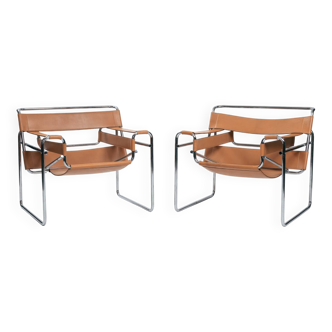 Wassily chair by Marcel Breuer, in brown leather, Italy, 1980s