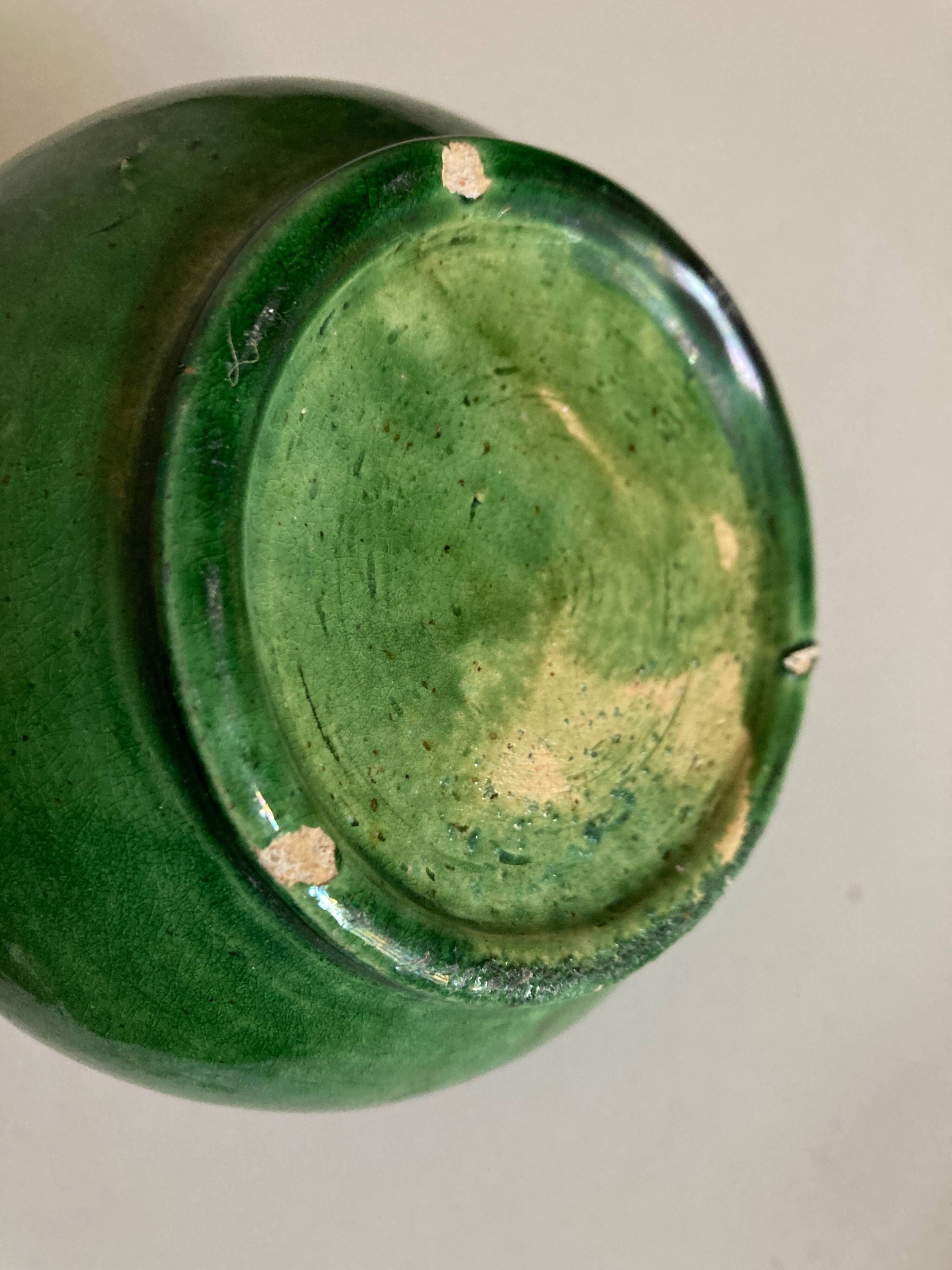 Etienne Noël pitcher vase in Dieulefit green glazed earth 1940